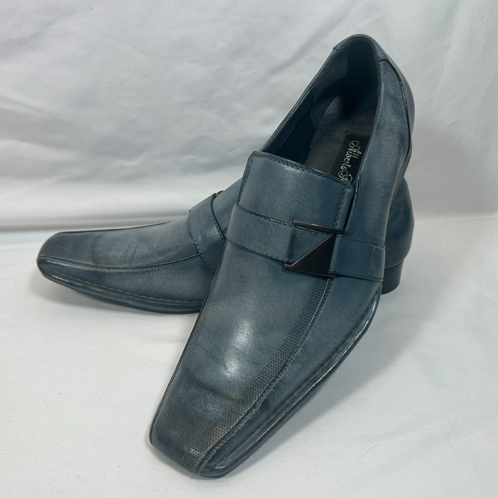 Alberto Fellini Loafers Mens 10.5 Dress Shoe Square Toe Blue Gray Slip On Strap